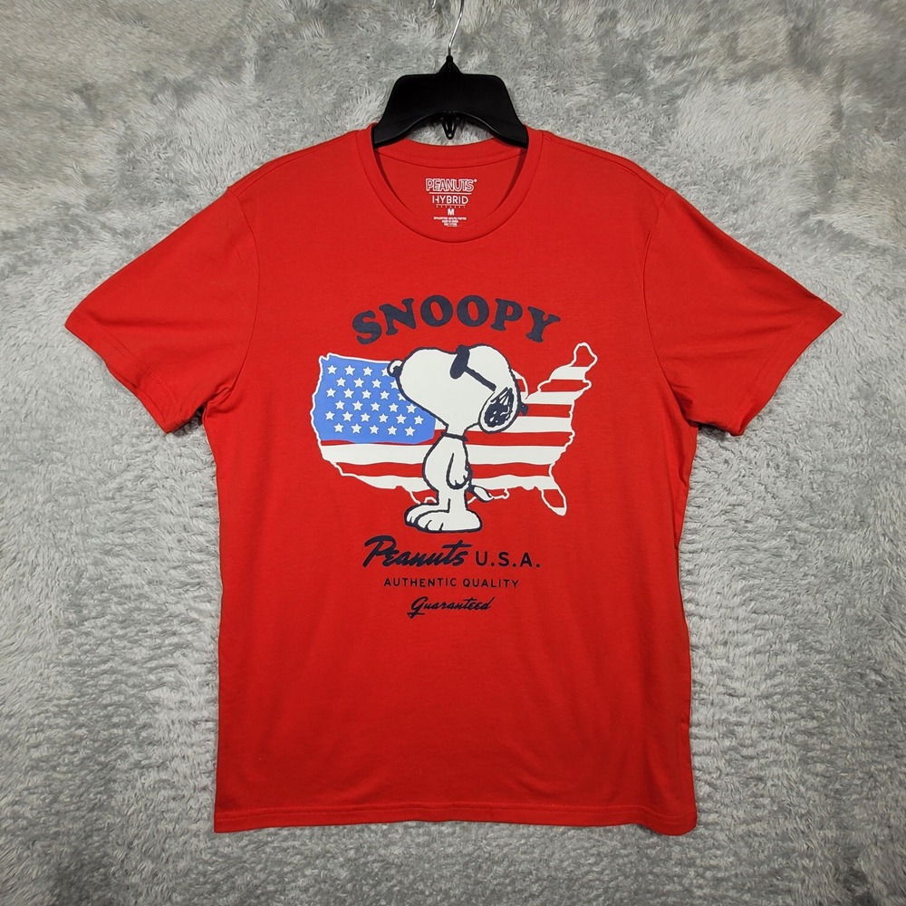 Peanuts Snoopy USA Graphic Shirt Mens Medium Red Cotton Blend Patriotic